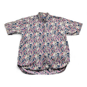 Vintage Enro Shirt Adult LARGE Purple Blue Paisley Check Psychedelic 90s